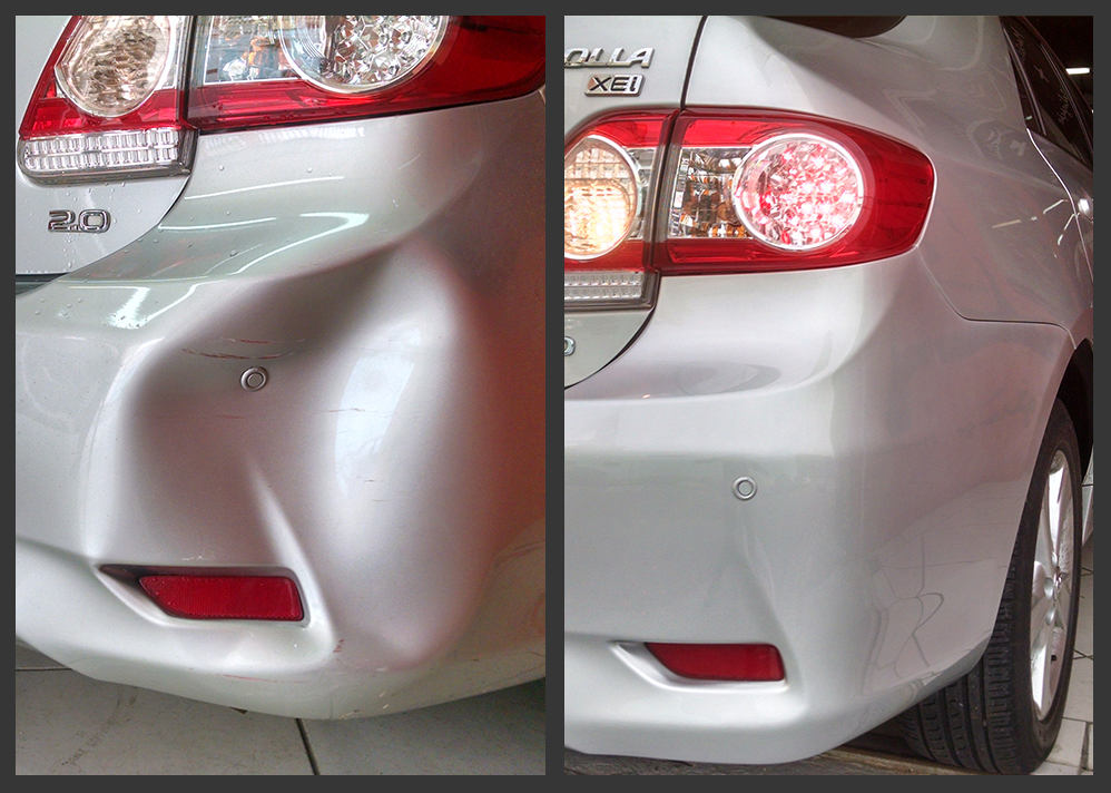 Before and after paintless dent repair example